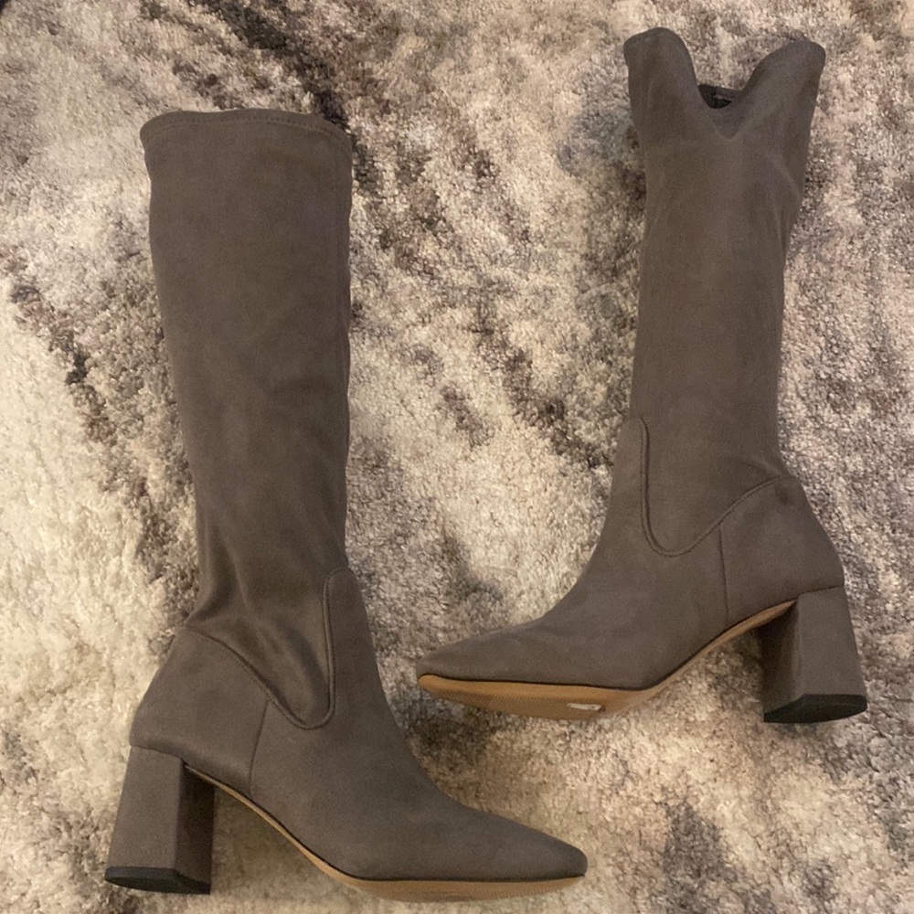 Gray Knee High Boots
